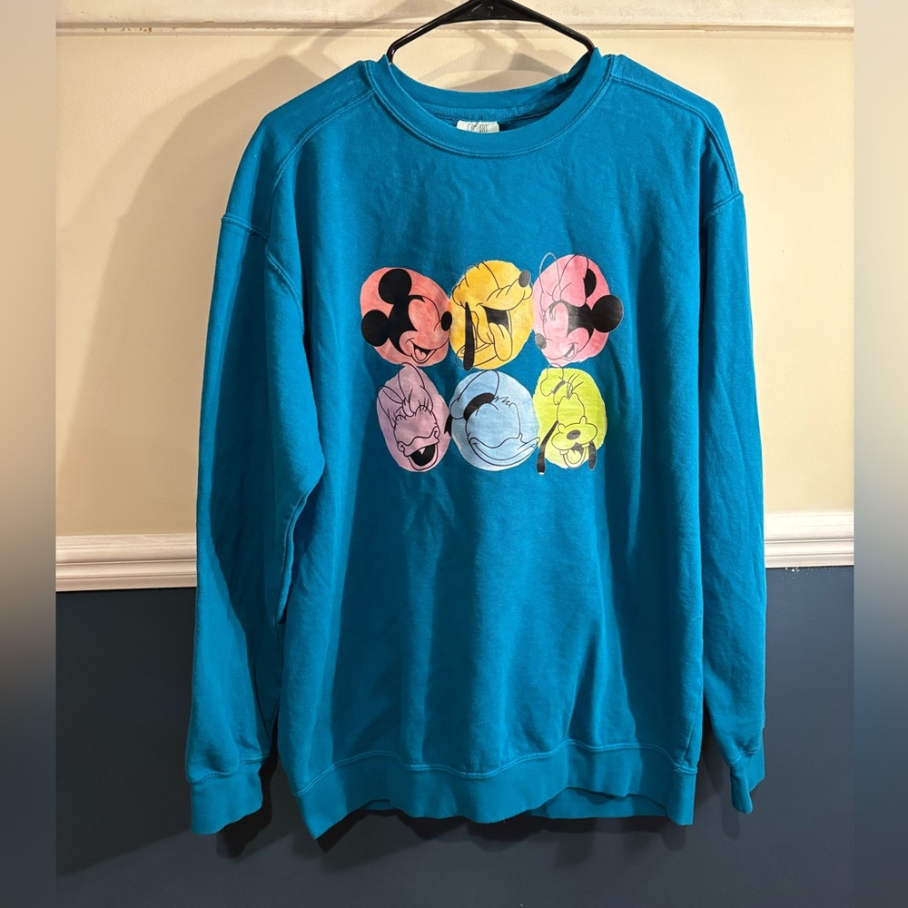 Mickey Mouse Teal Long Sleeve Crewneck, Women’s Size Large